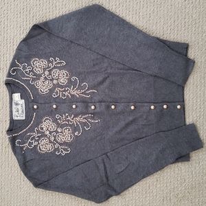 Anthropologie gray embellished cardigan